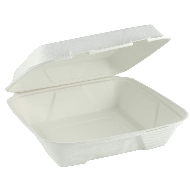 Bagasse 1 Compartment Folding Take Out Container - 9" x 9" x 3"